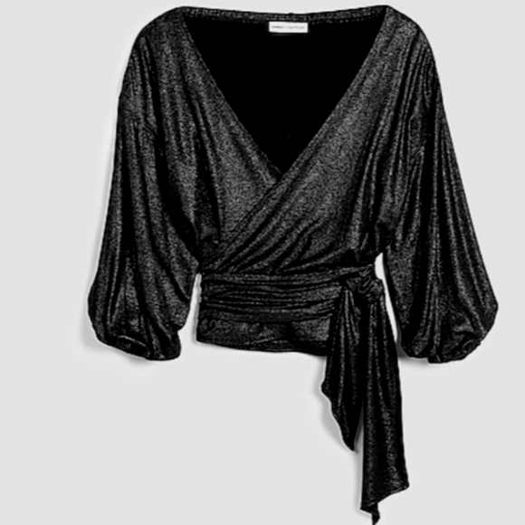 Metallic Tie Front Wrap Blouse - Picture 5 of 7